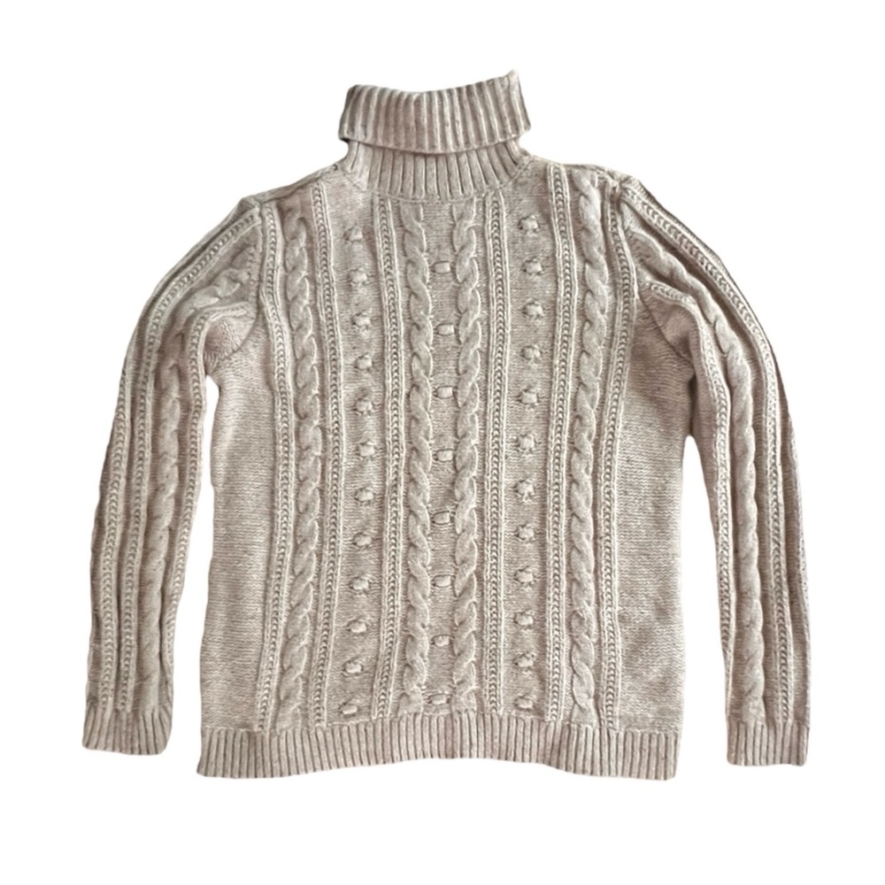 WINTER SALE! Lands' End Cozy Bobble Trim Cable Knit Turtleneck Sweater